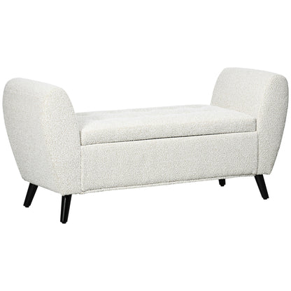Upholstered Storage Bench with Arms, Light Gray