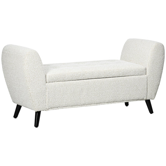 Upholstered Storage Bench with Arms, Light Gray