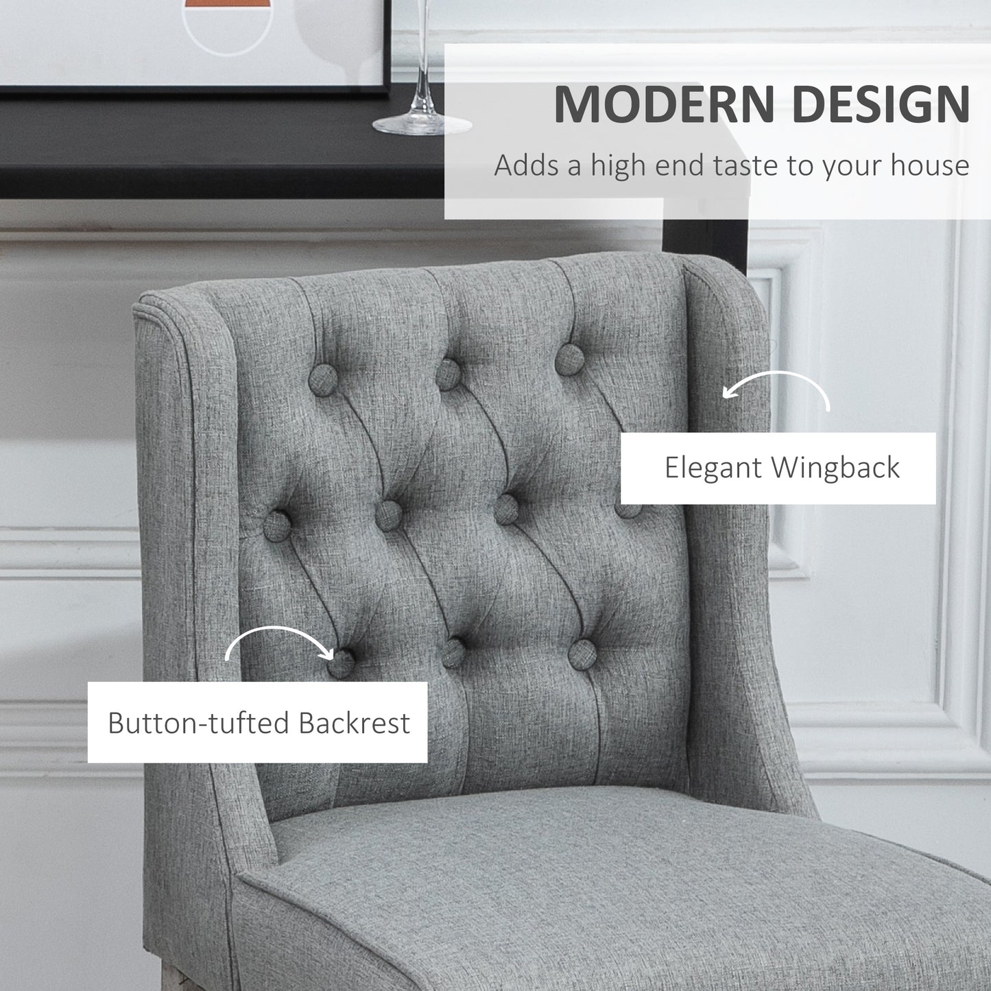 Upholstered Bar Stools with Tufted Nailhead Trim and Wood Legs, Gray (Set of 2)