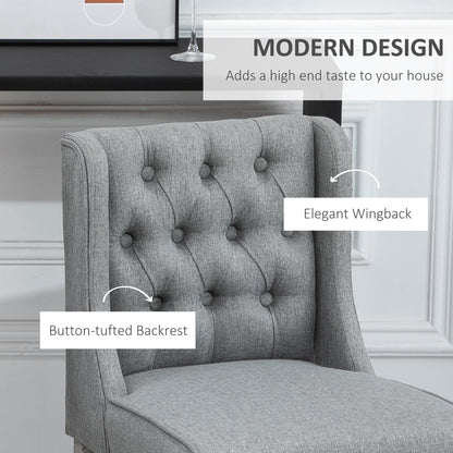Upholstered Bar Stools with Tufted Nailhead Trim and Wood Legs, Gray (Set of 2)
