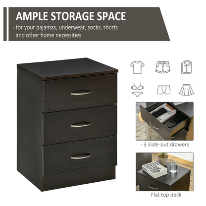Modern 3-Drawer Nightstands with Anti-Tip Design, Dark Brown (Set of 2)