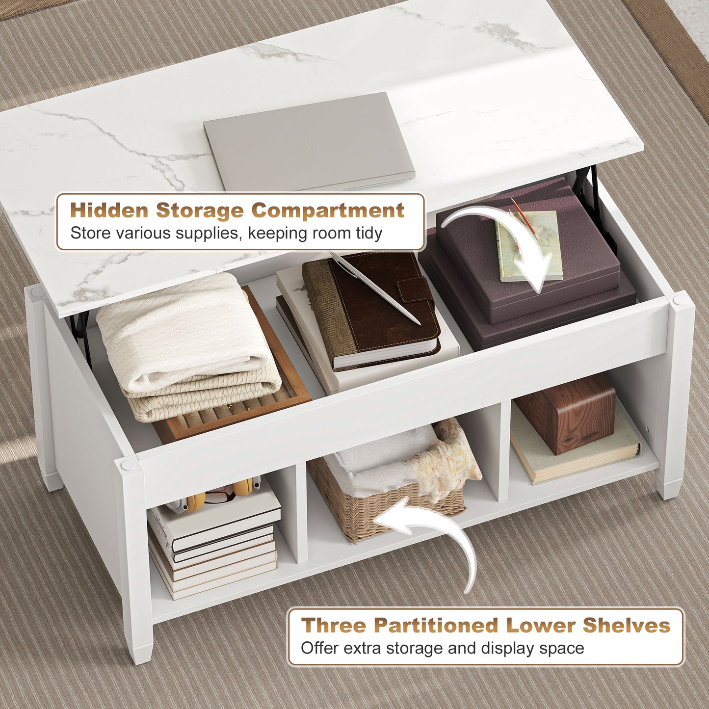 Modern Coffee Table with Tempered Glass Top, White