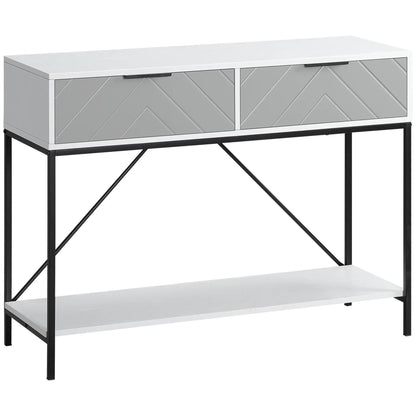 39" Modern Console Table with Herringbone Pattern Drawers, White