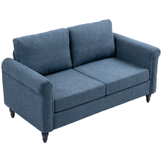 Vintage Two-Seater Loveseat with Rolled Arms, Dark Blue