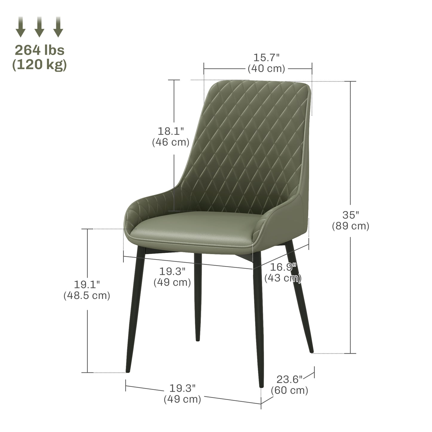 PU Leather Dining Chairs with Diamond Tufting and Metal Legs, Green (Set of 2)