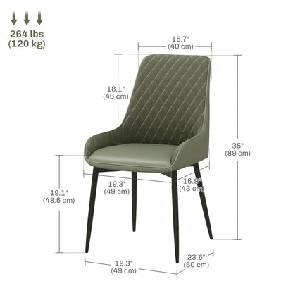 PU Leather Dining Chairs with Diamond Tufting and Metal Legs, Green (Set of 2)