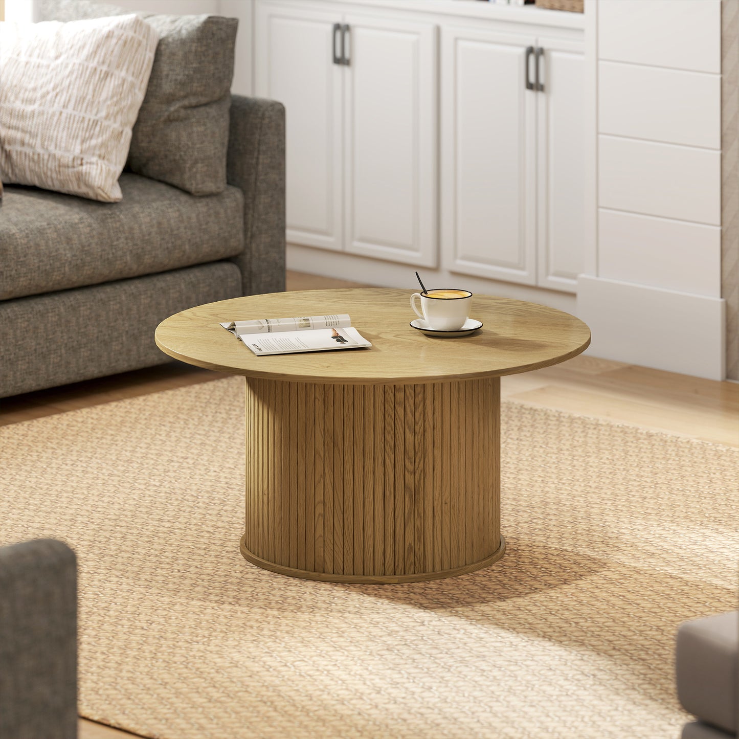 Modern Coffee Table with Storage Shelf, Oak