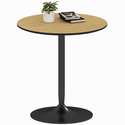 27" Round Dining Table with Wood Veneer and Steel Pedestal Base, Natural