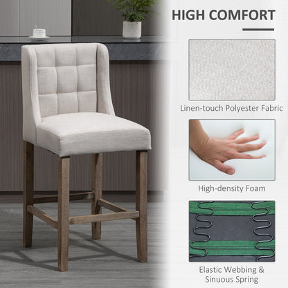 Bar Stools with Upholstered Seat, Beige (Set of 2)