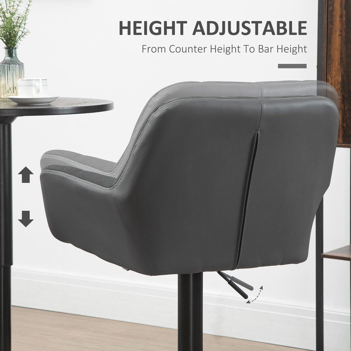Adjustable Swivel Bar Stools with PU Leather Upholstery and Footrest, Grey (Set of 2)