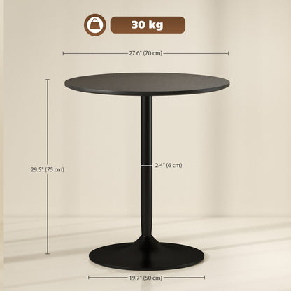 27" Round Dining Table with Wood Veneer and Steel Pedestal Base, Black