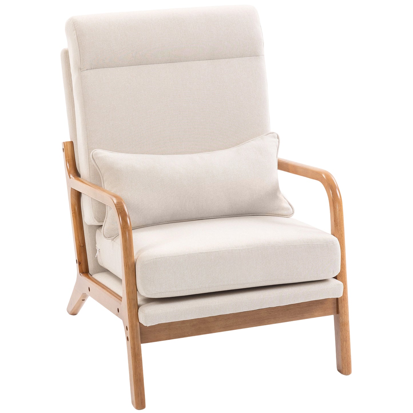 Upholstered Accent Chair with Wood Legs, Cream White