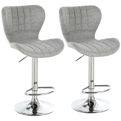 Adjustable Swivel Counter Stools with Linen Fabric, Gray (Set of 2)