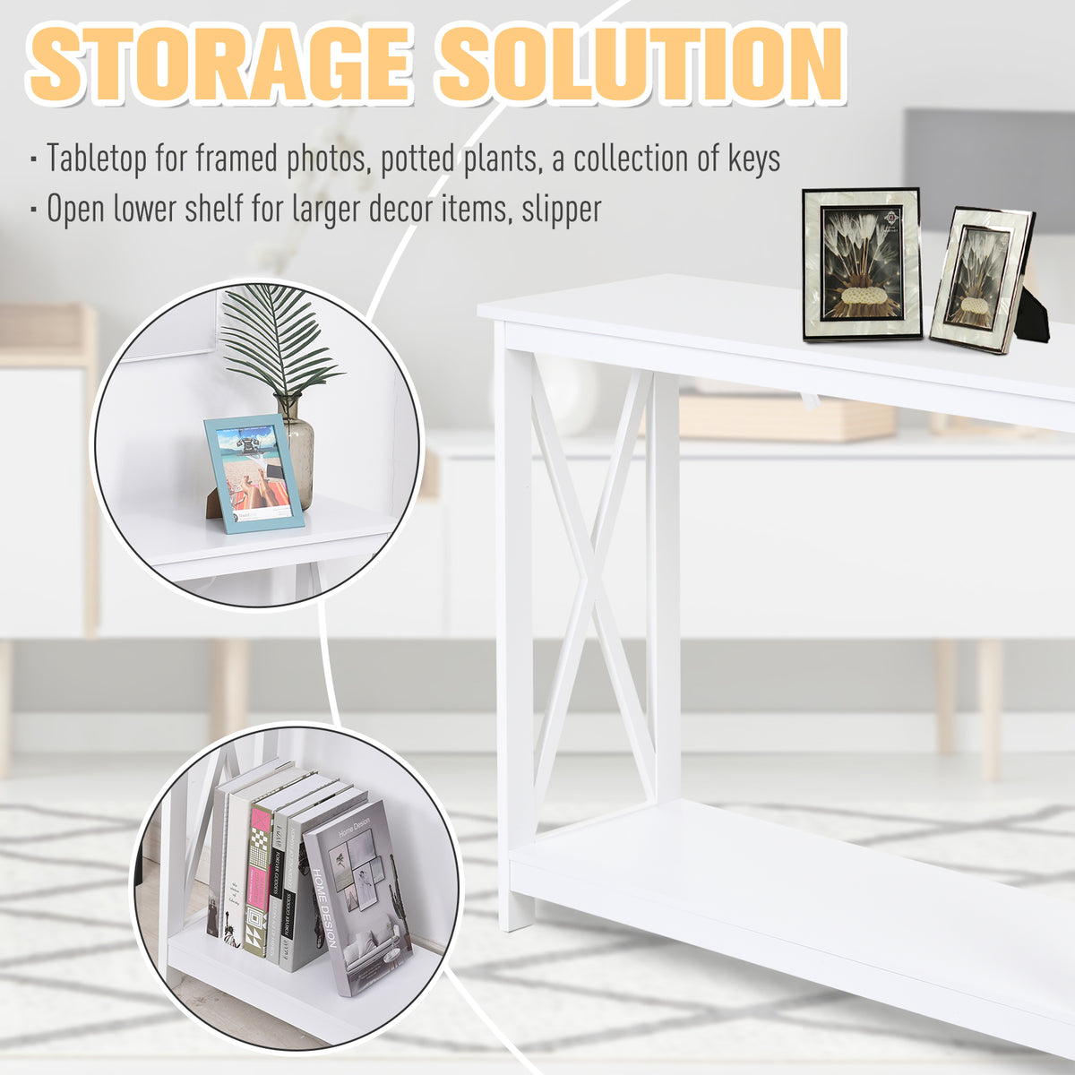 40 Inch X-Design Console Table with Storage Shelf, White - view 4