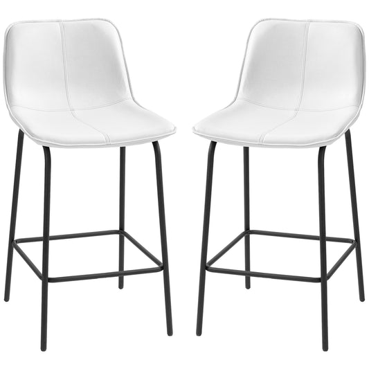Counter-Height Bar Stools with Upholstered Seat and Metal Legs, Cream White (Set of 2)