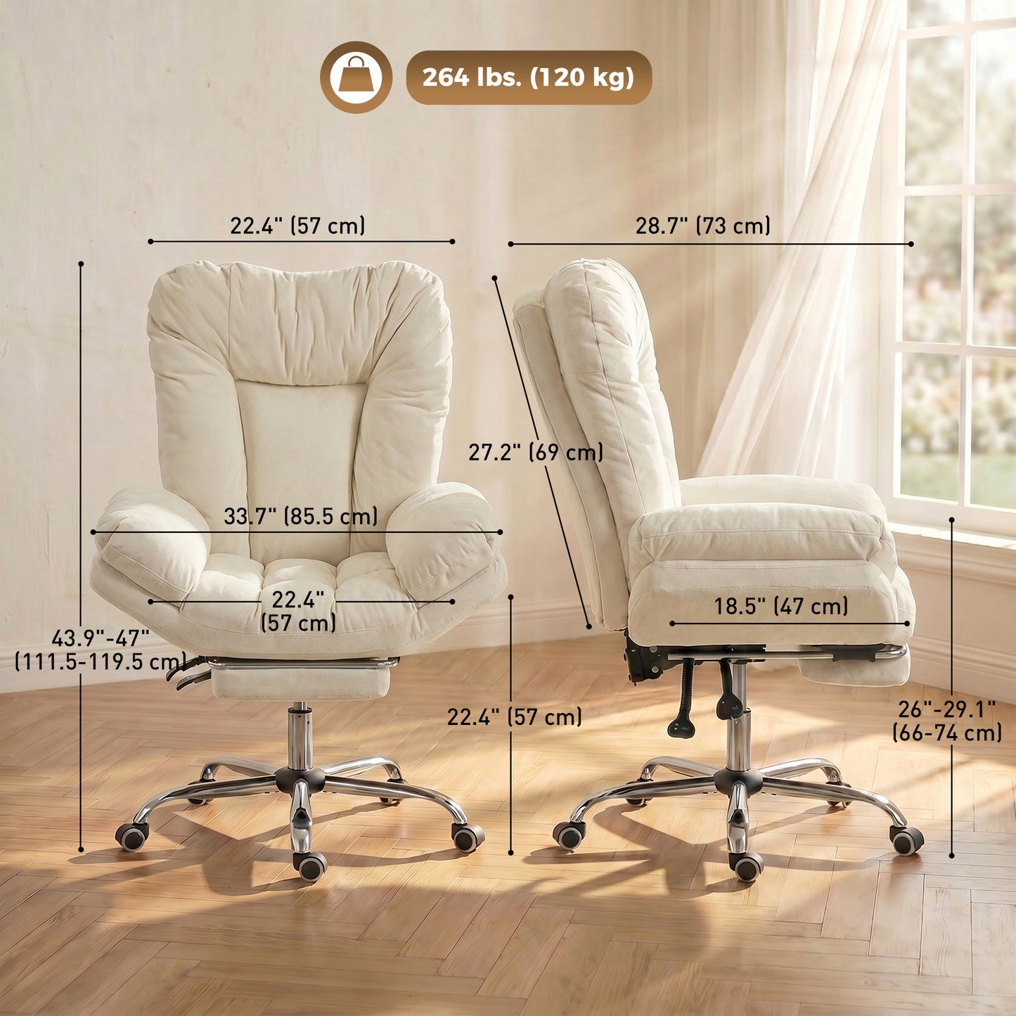 Ergonomic Office Chair with Footrest, Beige