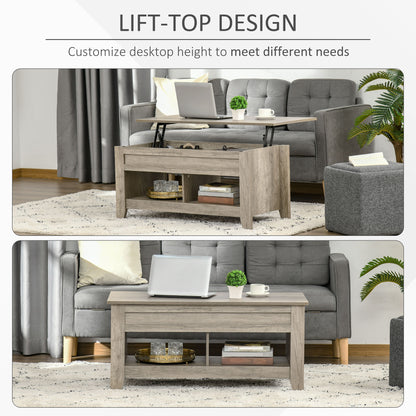 Lift Top Coffee Table with Hidden Storage, Oak Effect