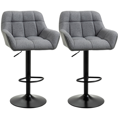 Adjustable Swivel Bar Stools with PU Leather Upholstery and Footrest, Grey (Set of 2)