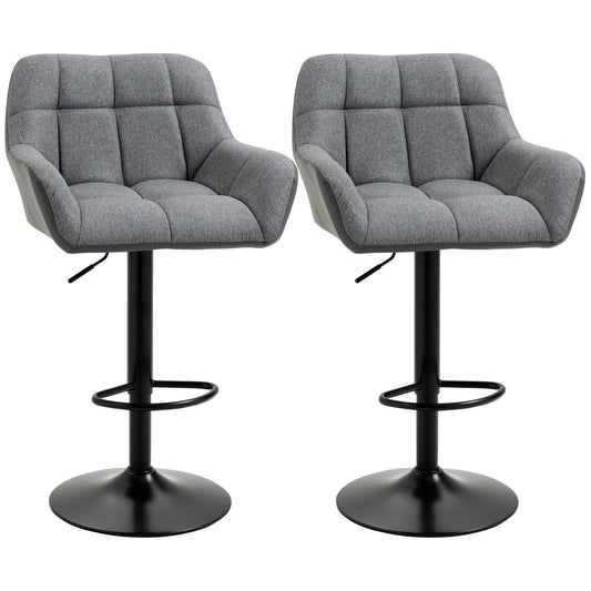 Adjustable Swivel Bar Stools with PU Leather Upholstery and Footrest, Grey (Set of 2)