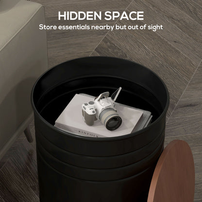 Round Nesting Side Tables with Hidden Storage and Wooden Lids, Black (Set of 2)