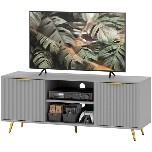 TV Stand with Open Shelves and Fluted Cabinets for TVs up to 55 Inch, Grey - view 1
