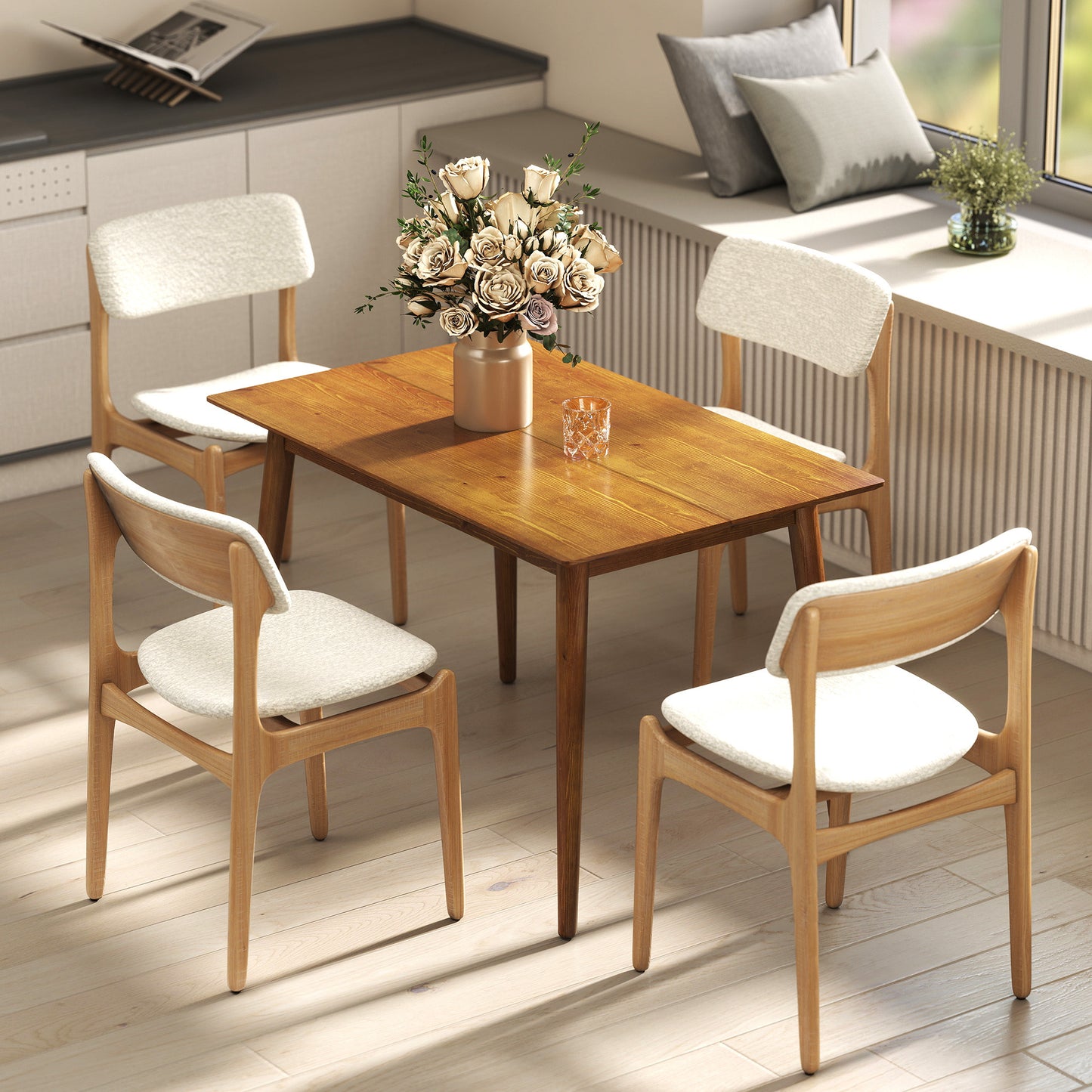 Round Dining Table with Metal Base, Brown