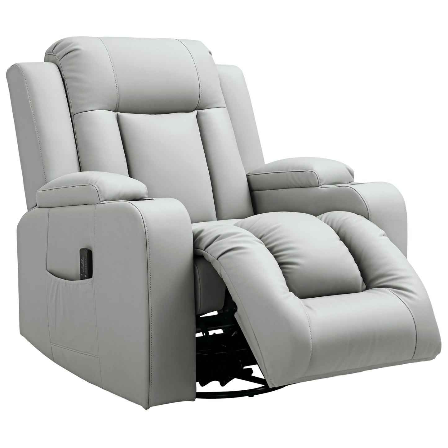360° Swivel Massage Recliner Chair with Cup Holders, Light Grey