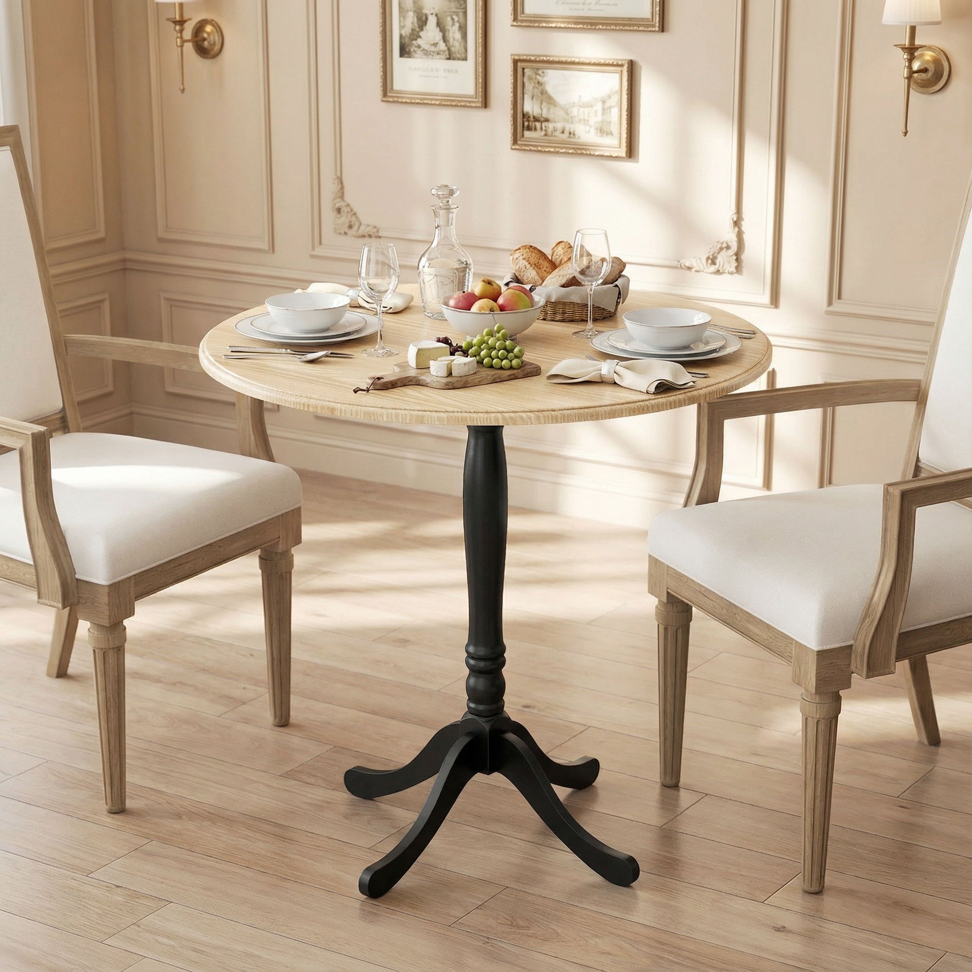 Round Dining Table with Wood Grain Finish, Natural Wood