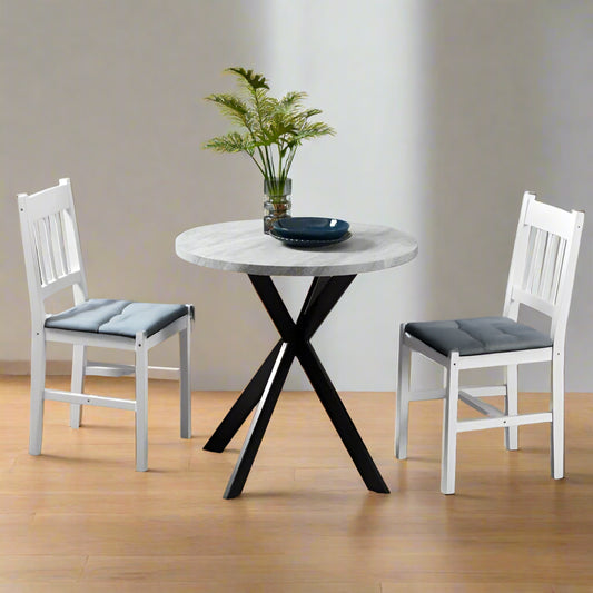 29" Round Dining Table with Steel Cross Legs, Gray