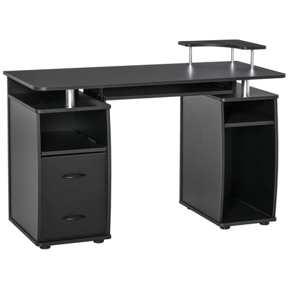 Computer Desk with Keyboard Tray and Storage Drawers, Home Office Workstation, Black
