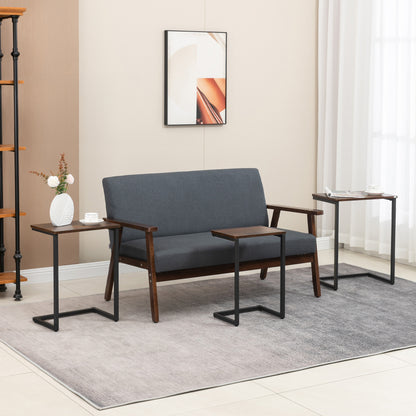 C-Shaped Nesting Side Table Set of 3 with Steel Frame - Vintage Brown