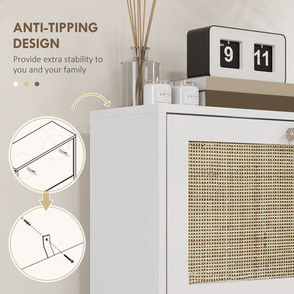 Rattan Front Shoe Cabinet with 3 Flip Drawers for 18 Pairs, White