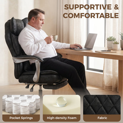 Ergonomic Massage Office Chair with Footrest, Black
