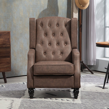Button-Tufted Wingback Armchair with Faux Leather Upholstery, Brown