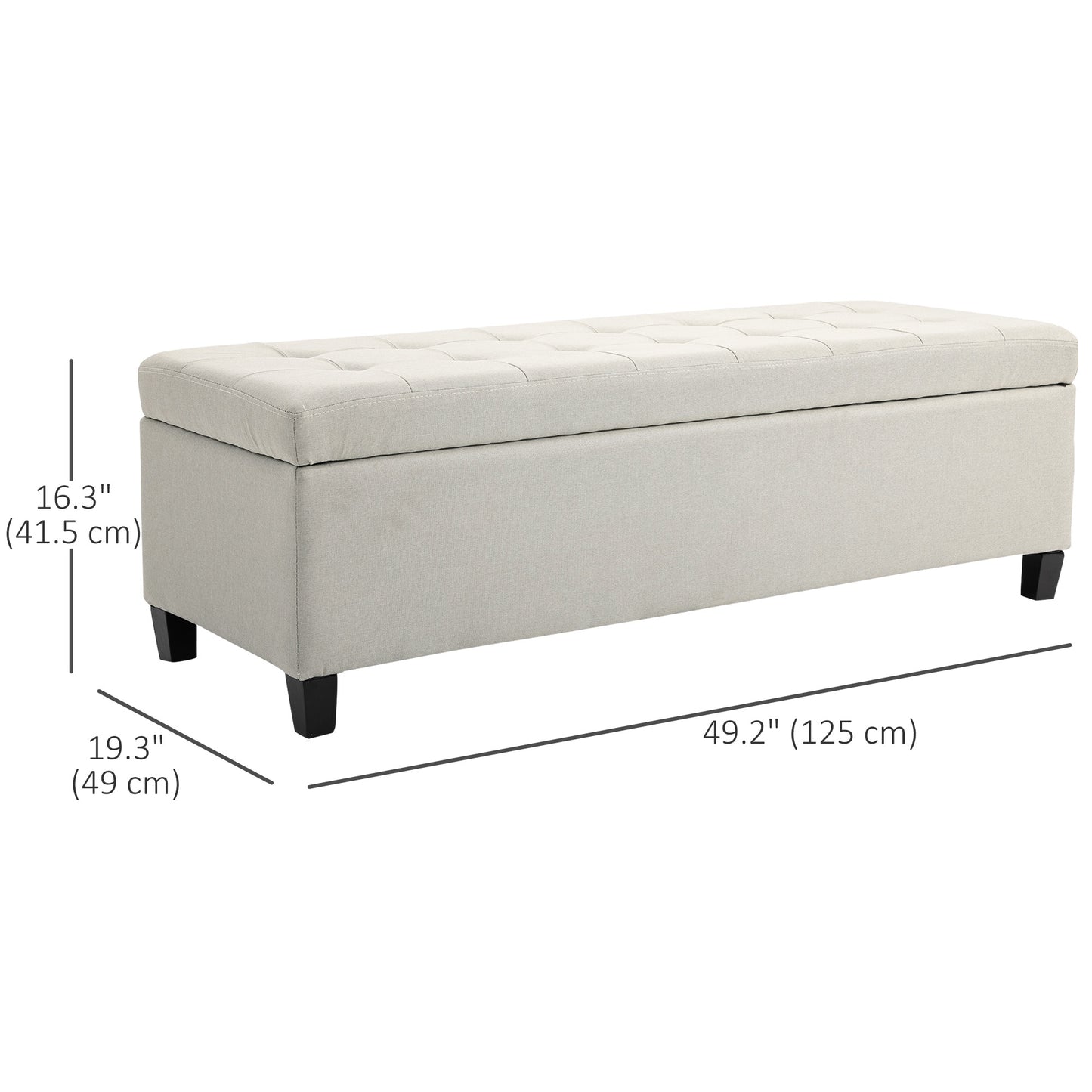 Rectangular Tufted Storage Bench with Wood Feet, Beige