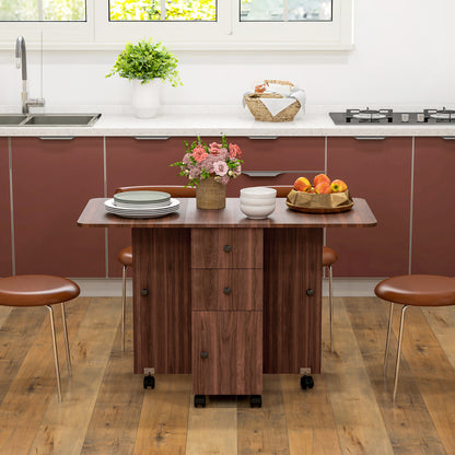Drop Leaf Dining Table with Drawers and Cabinet - Brown