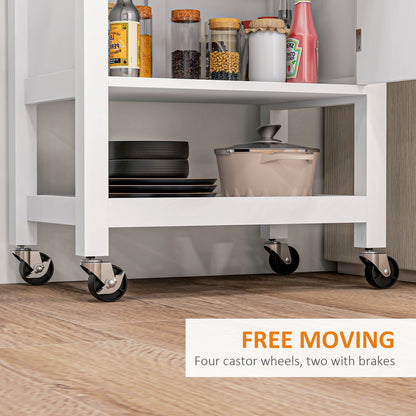 Rolling Kitchen Island Cart with Wood Top and Towel Rack and Drawer, White