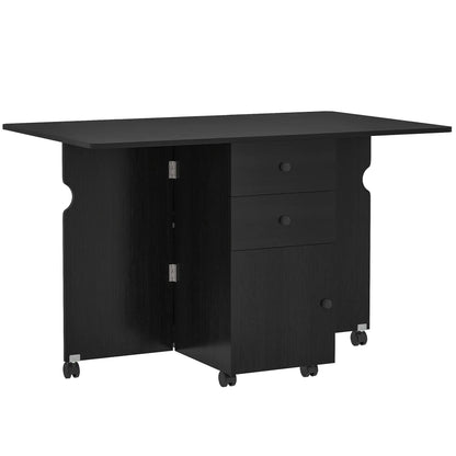 Extendable Drop Leaf Dining Table with Storage - Black Wood Grain