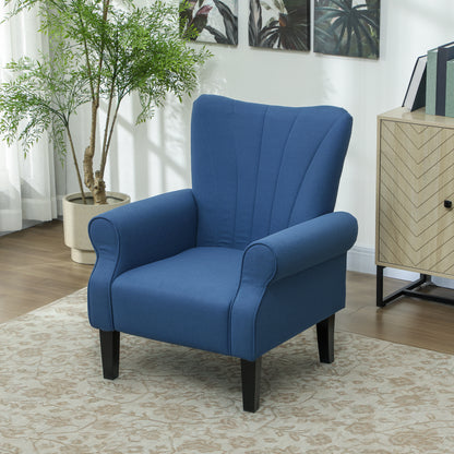 Fabric Wingback Accent Chair with Wood Legs, Dark Blue