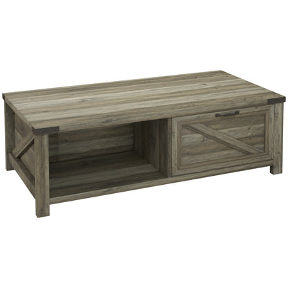 Lift-Top Coffee Table with Hidden Storage and Shelf, Grey