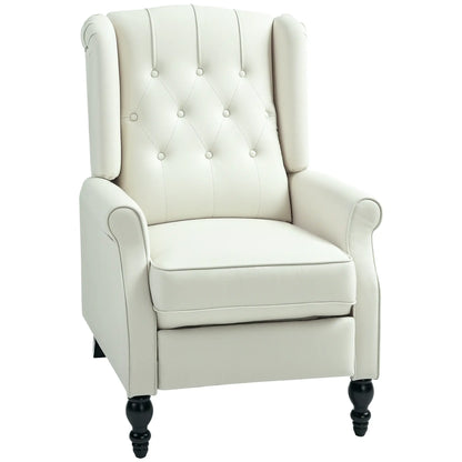 Wingback Reclining Chair with Button Tufting, Cream White