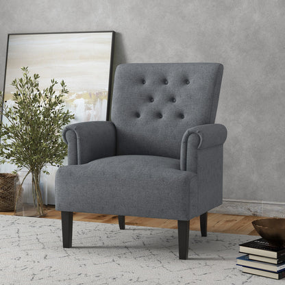 Fabric Accent Chair with Wood Legs and Rolled Arms, Gray