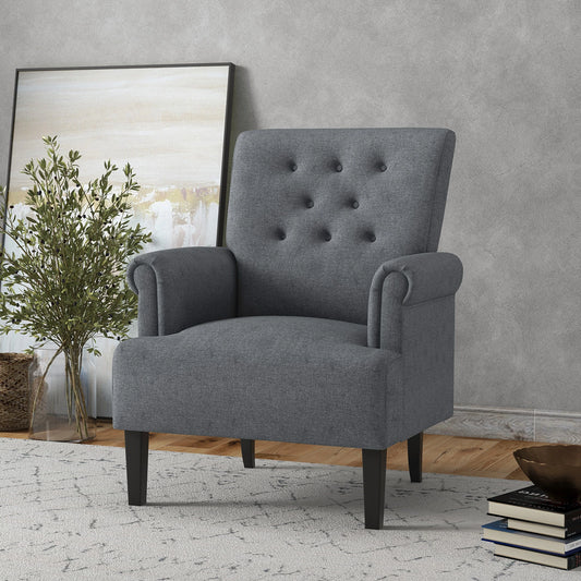 Fabric Accent Chair with Wood Legs and Rolled Arms, Gray