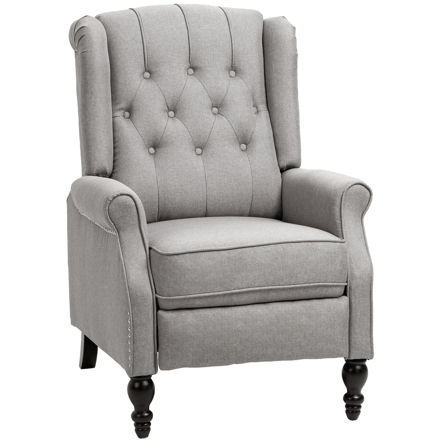 Manual Reclining Chair with Button Tufted Backrest, Light Grey