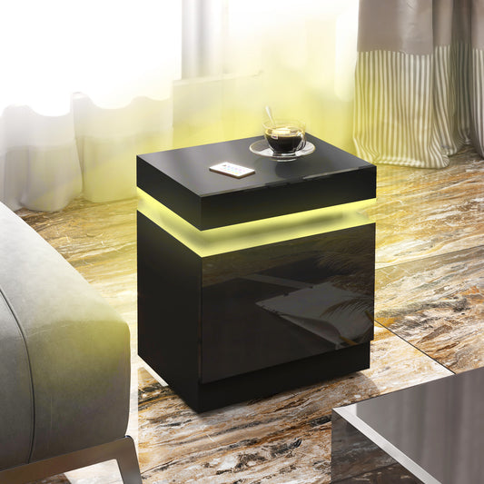 LED Nightstand with Remote Control and 2 Drawers, Black