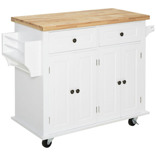 Rolling Kitchen Trolley with Rubber Wood Top and Spice Rack and Towel Rack, Grey