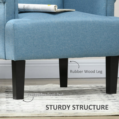 Fabric Accent Chair with Wood Legs and Rolled Arms, Blue