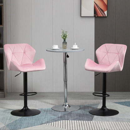 Velvet-Touch Adjustable Height Bar Stools with Diamond Tufting, Pink (Set of 2)