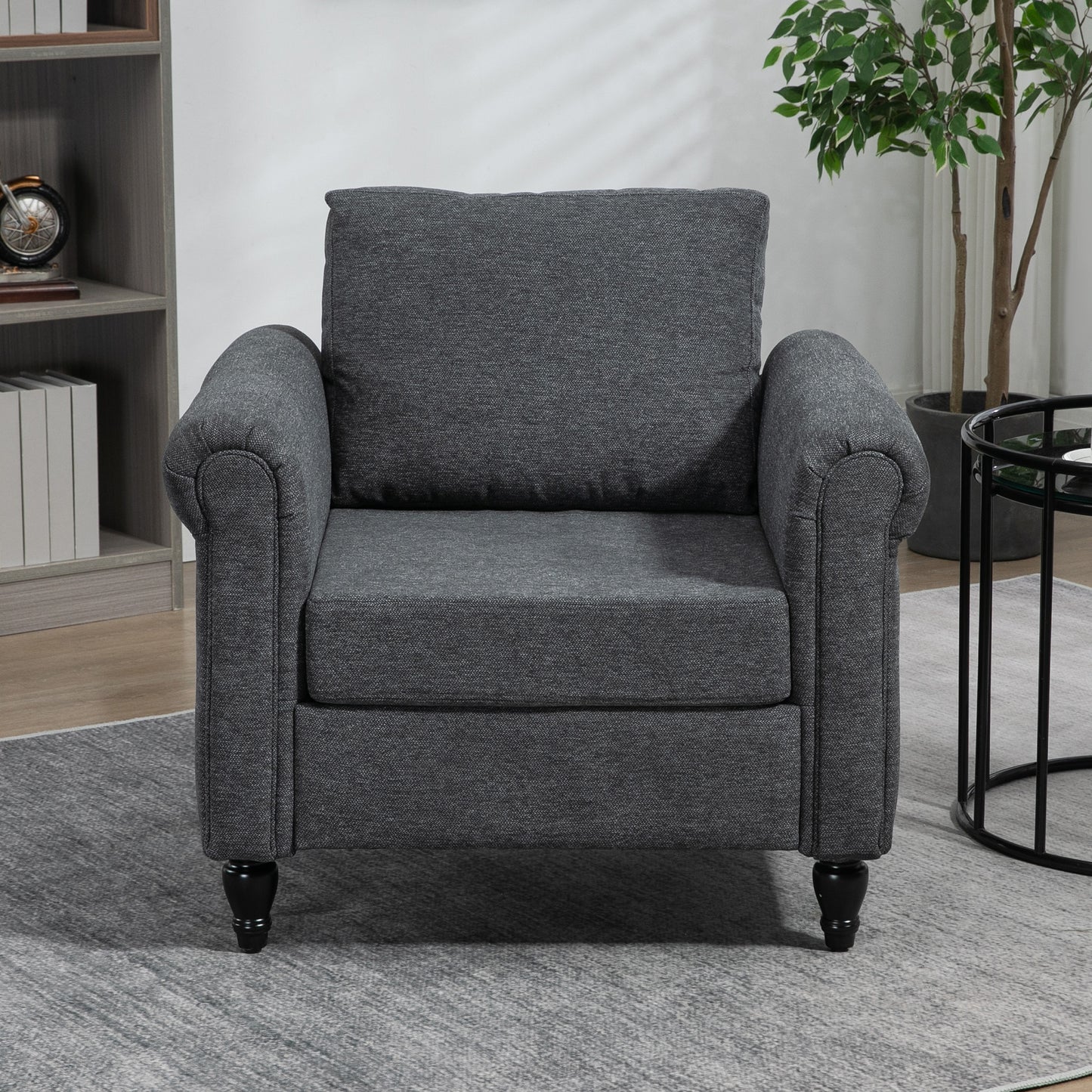Vintage Armchair, Upholstered Accent Chair with Rolled Arms, Dark Gray
