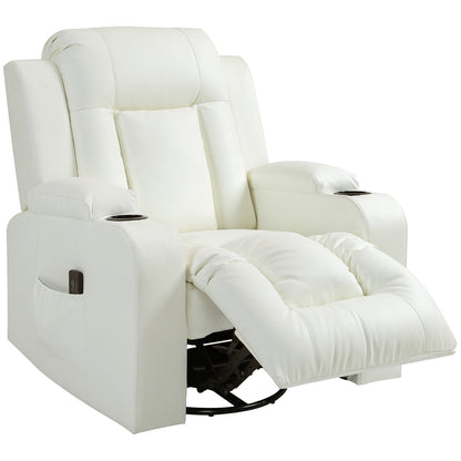 360° Swivel Massage Recliner Chair with Cup Holders, Cream White